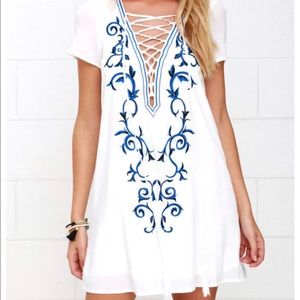 Pink embroidered Lulu’s shift dress